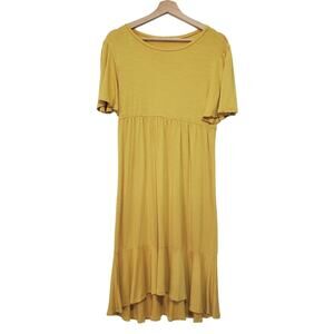 Reborn J | Flowy Ruffle Hem Pleated Flutter Short Sleeve Midi Dress